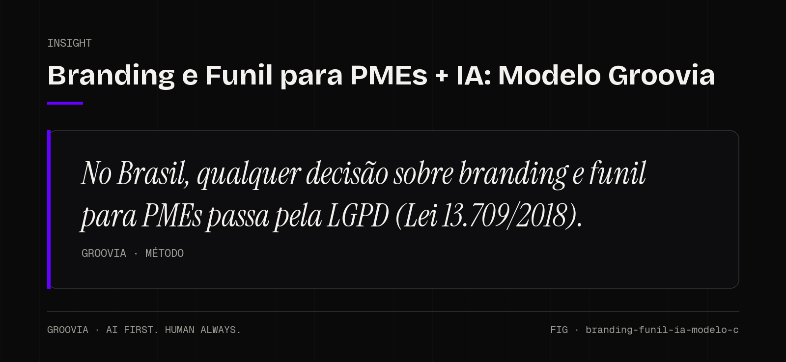 Insight sobre branding e funil para PMEs: No Brasil, qualquer decisão sobre branding e funil para PMEs passa pela LGPD (Lei 13.709/2018).