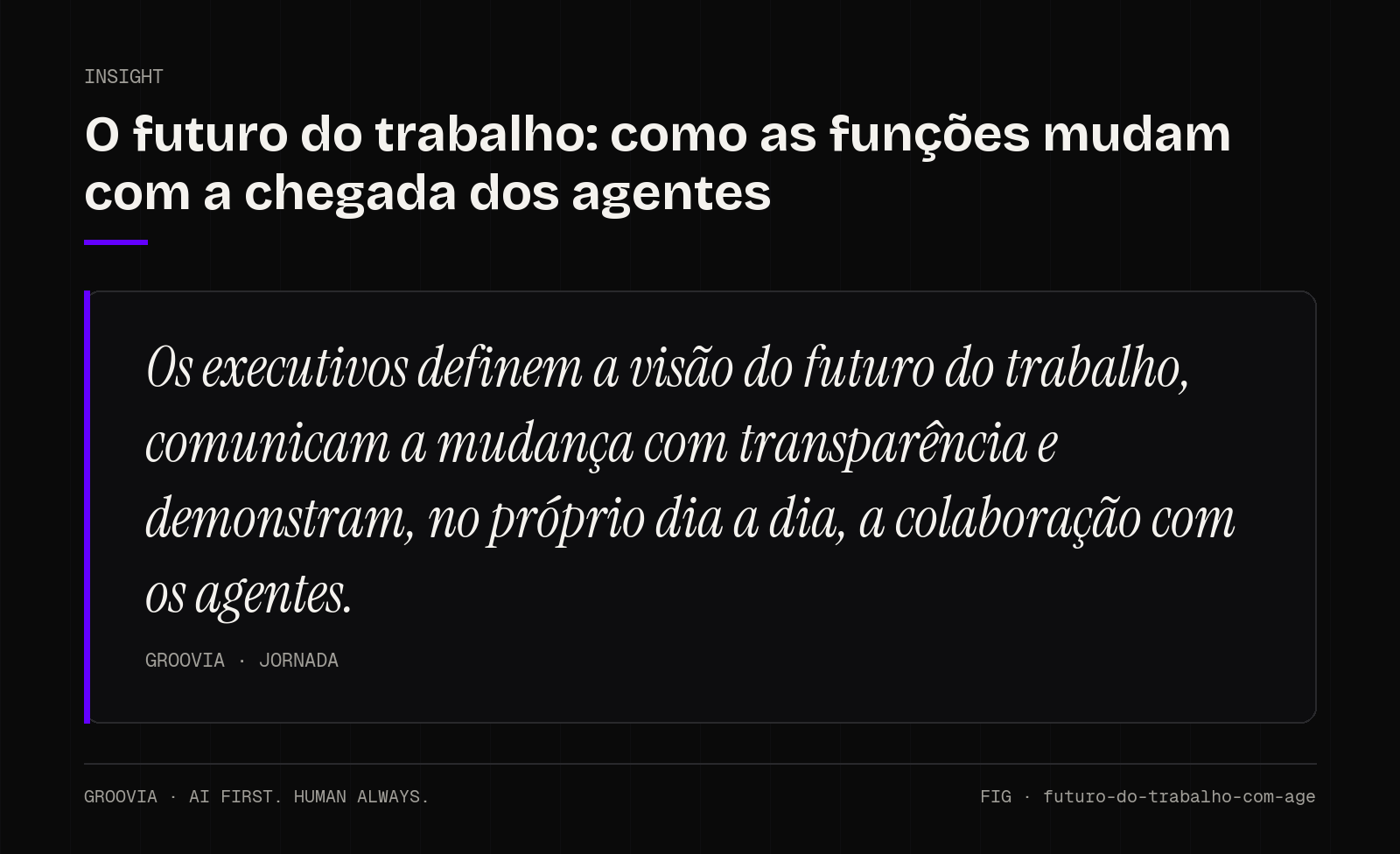 Insight sobre futuro do trabalho com IA: Os executivos definem a visão do futuro do trabalho, comunicam a mudança com transparência e demonstram, no próprio dia a dia, a colaboração com os agentes.