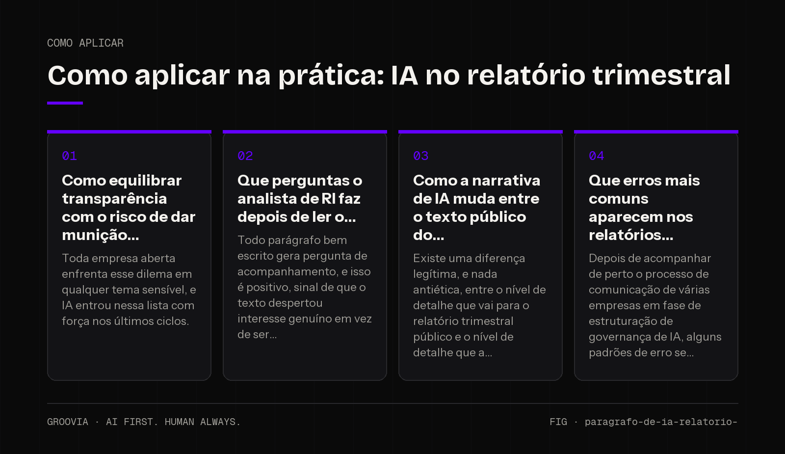 Plano de aplicação sobre IA no relatório trimestral para lideranças: Como equilibrar transparência com o risco de dar munição; Que perguntas o analista de RI faz depois de ler o; Como a narrativa de IA muda…