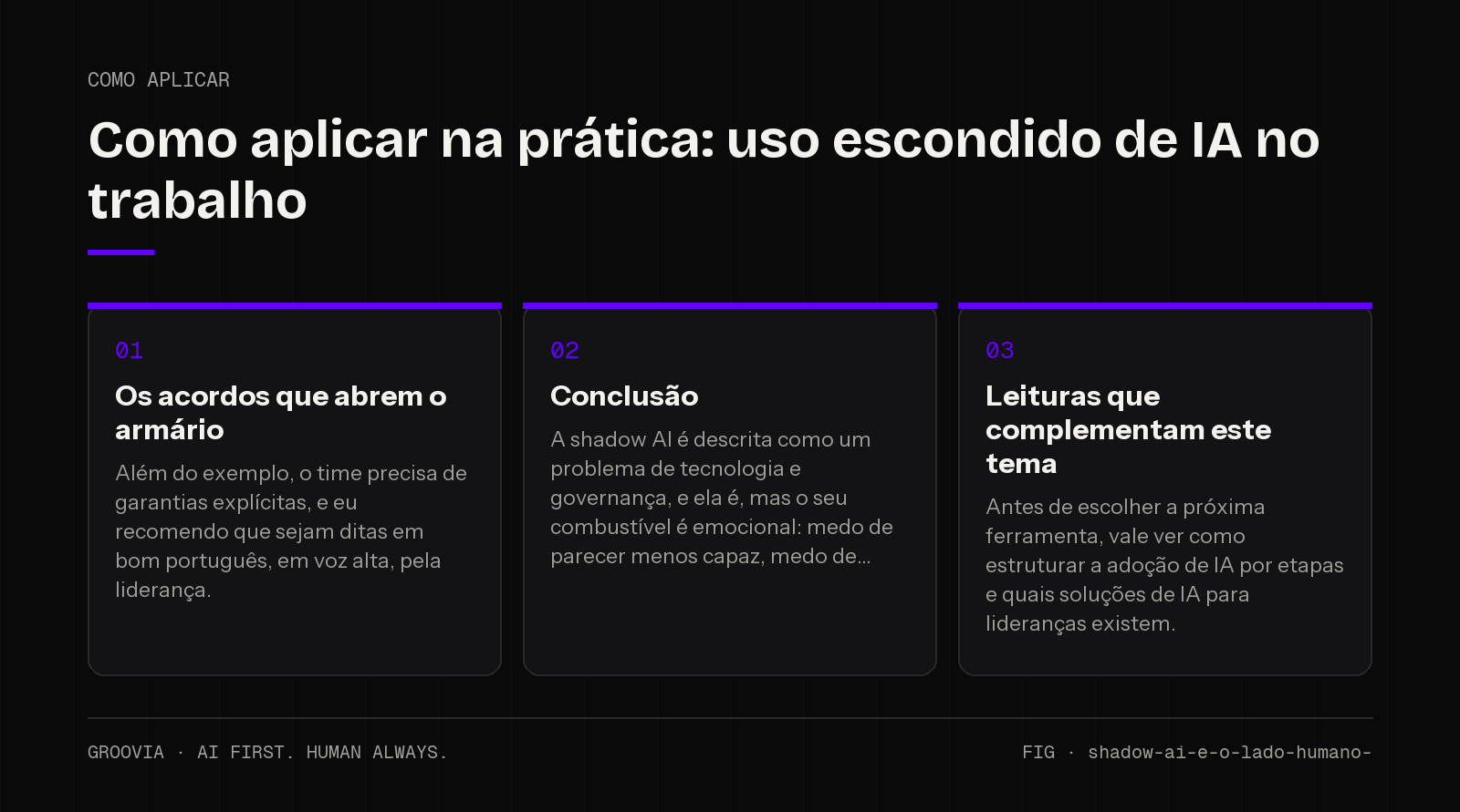 Plano de aplicação sobre uso escondido de IA no trabalho para lideranças: Os acordos que abrem o armário; Conclusão; Leituras que complementam este tema